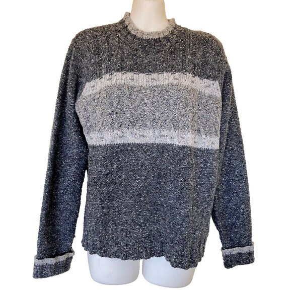 Columbia Cable Knit Pullover Sweater Mock Neck Vintage Y2K Grey Heather Stripe - Picture 7 of 7